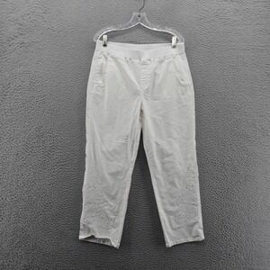 Chicos Cutout Hem Cropped Pants Size 1‎ US 8 White Womens Pull On Comfort Waist